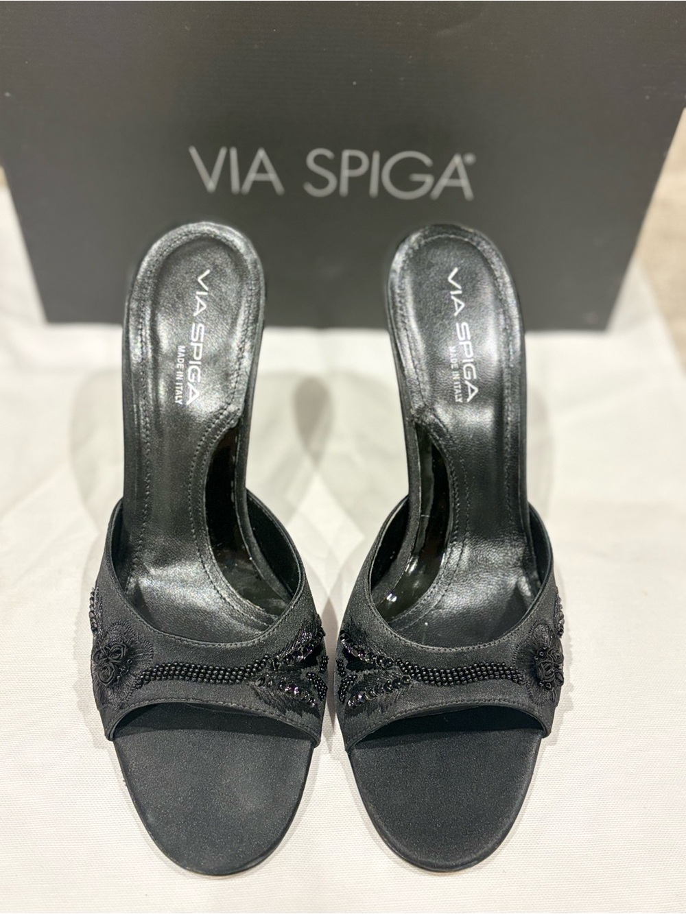 Via Spiga Black Beaded Slide Mules